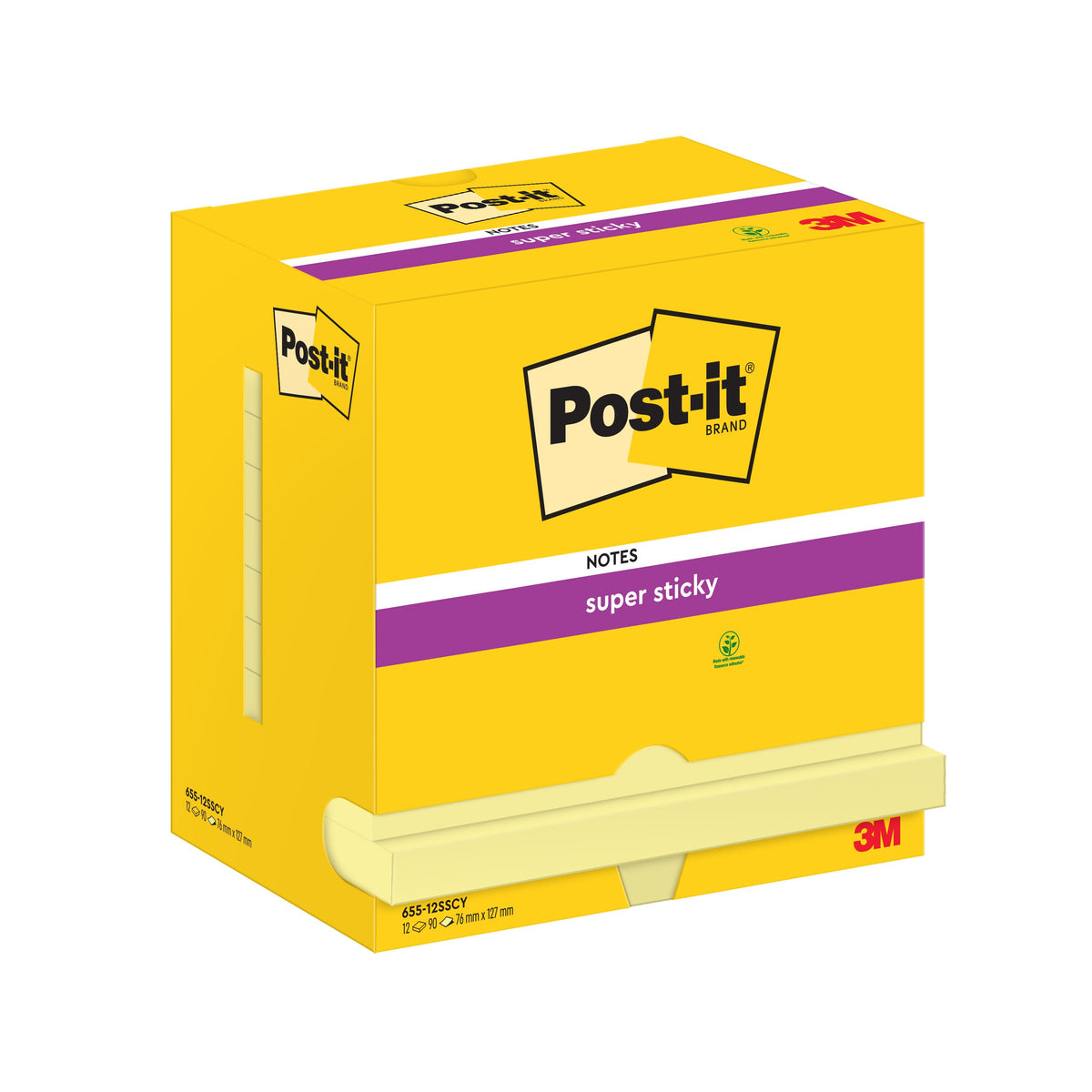 Post-it® Super Sticky Notes Canary Yellow, 12 blokke, 76 mm x 127 mm